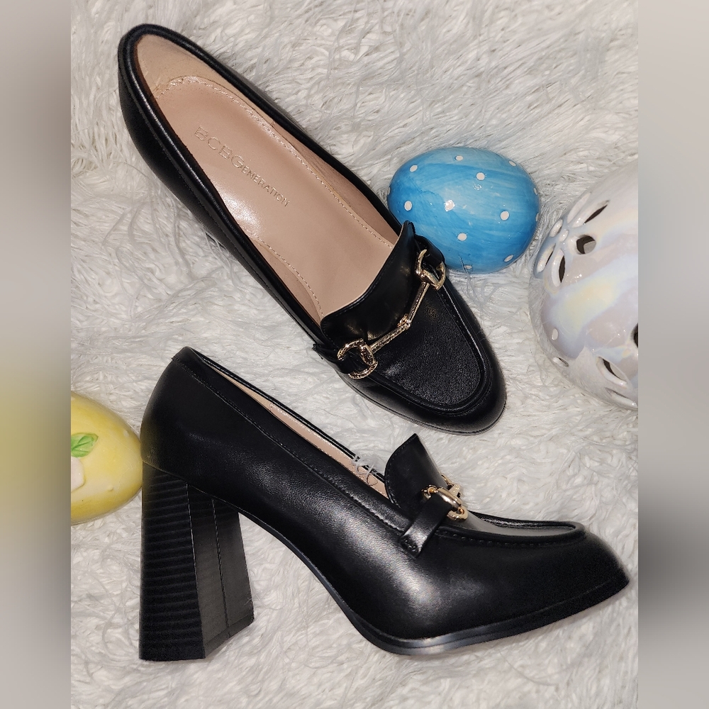 BCBGeneration Black Loafers with Gold Accent